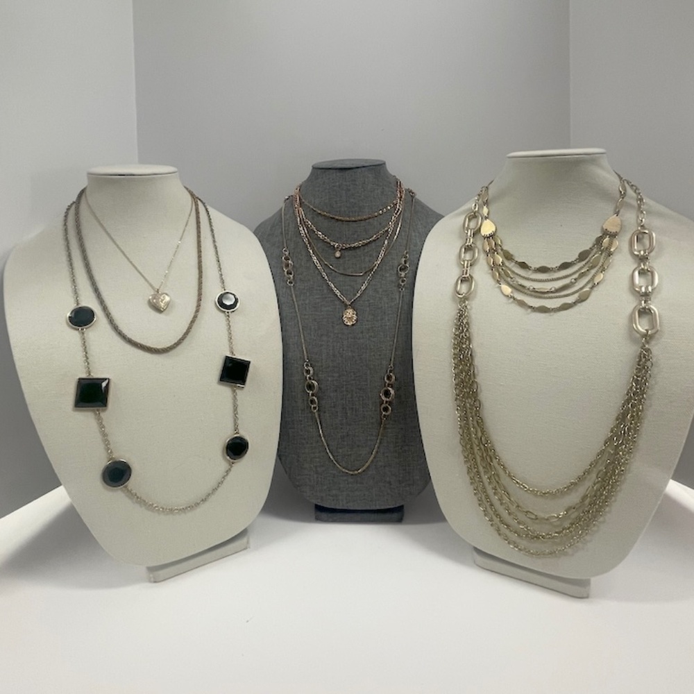 7 Vintage Gold Tone Necklaces Multistrand Beads Chains